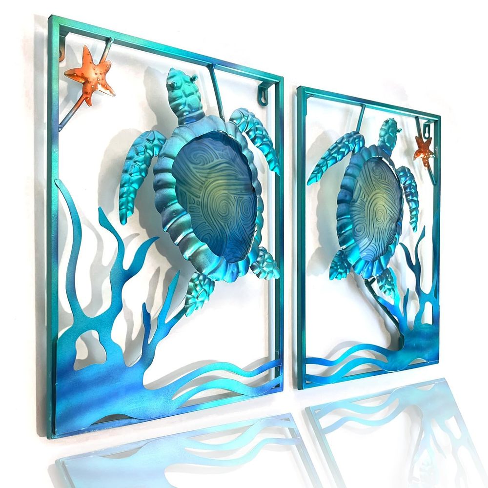 Metal Sea Turtle Beach Themed Bathroom Wall Art Decor With Frame-outdoor Wall🖤